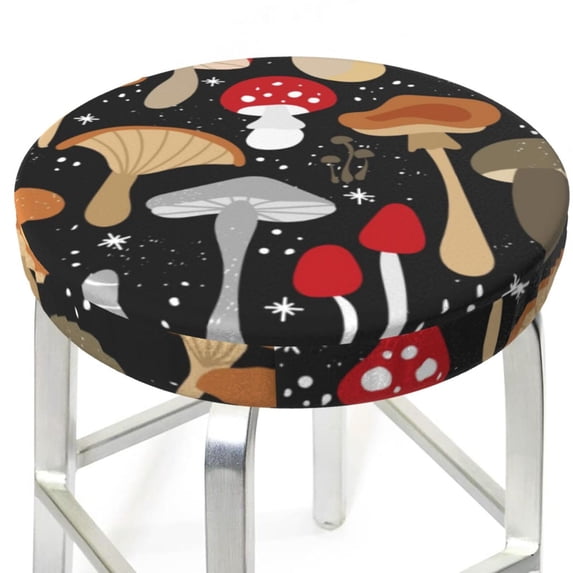 Uemuo Various Mushrooms Pattern Round Bar Stool Seat Covers Washable Stool Cushion Slipcover Elastic Bar Chair Covers-12 inch