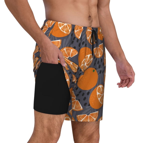 Uemuo Various Oranges Pattern Mens Swim Trunks Quick Dry Board Shorts with Mesh Lining, Stretch Beach Shorts Quick Dry No-Chafing Board Shorts-3X-Large