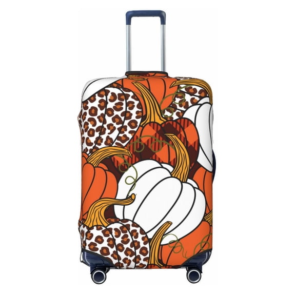 Uemuo Various Pumpkins Leopard Orange White Printed Washable Luggage Cover - Fashion Suitcase Protector Fits 18-32 Inch Luggage -Medium