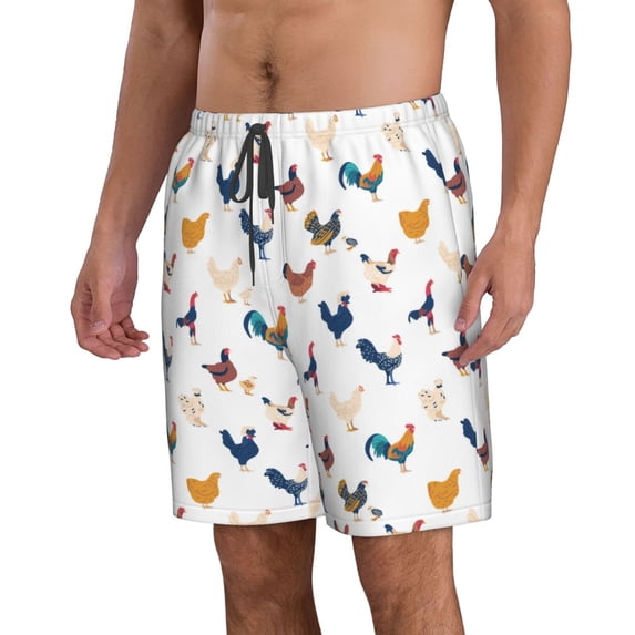 Uemuo Various Rooster Pattern Men's Swim Trunks Hawaiian Beach Bathing Suit Swimsuits Beach Quick-Dry Shorts with Pockets-Small