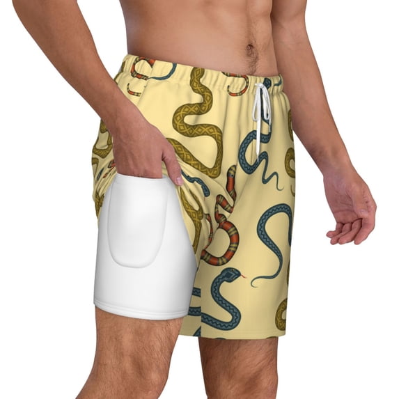Uemuo Various Snake Pattern Mens Swim Trunks Quick Dry Board Shorts with Mesh Lining, Stretch Beach Shorts Quick Dry No-Chafing Board Shorts-Medium