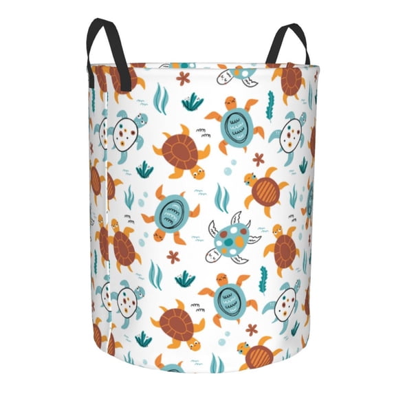 Uemuo Various Turtle Pattern Circular Laundry Hamper Basket with handles,Collapsible laundry basket,Large capacity laundry hamper,Laundry Organizer-Small
