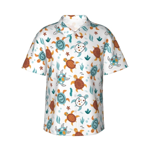 Uemuo Various Turtle Printed Regular Fit Short Sleeve Casual Hawaiian Shirt for Men,Aloha shirt,Tropical shirt,Floral print shirt,Vacation Beach shirt-3X-Large