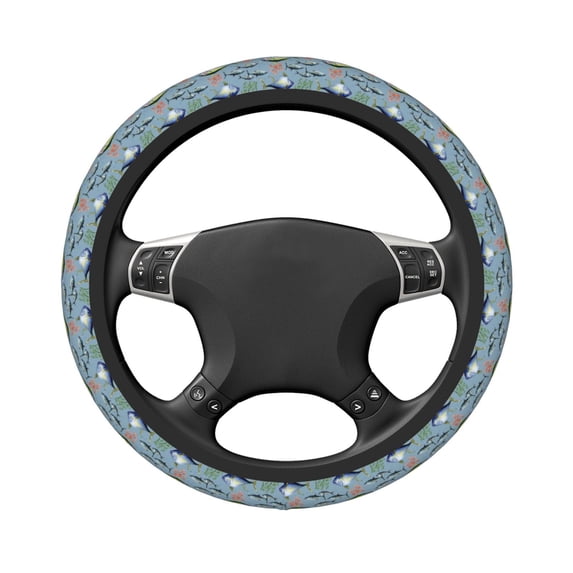 Uemuo Various Wild Sea Fish Printed Car Elastic Steering Wheel Cover - Universal Car Accessory for Diverse Cars Anti-Slip, and Comfortable- 15"