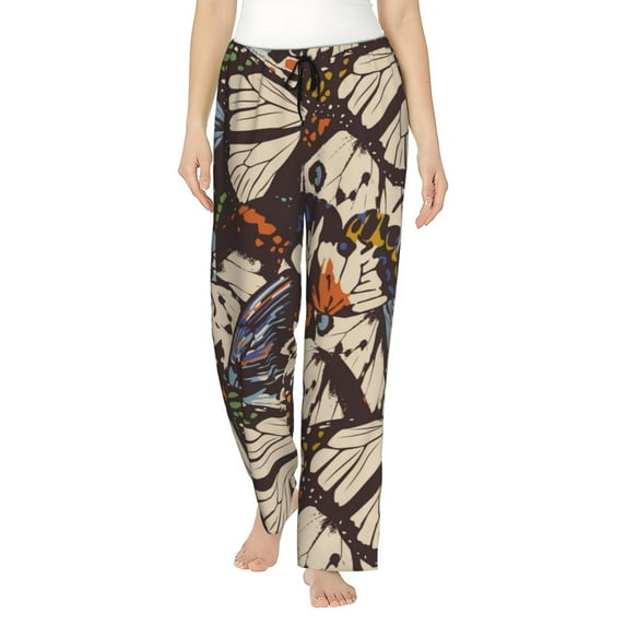 Uemuo Vector Butterflies Pattern Women's Wide Leg Palazzo Lounge Pants with Pockets Light Weight Loose Comfy Casual Pajama Pants-Large