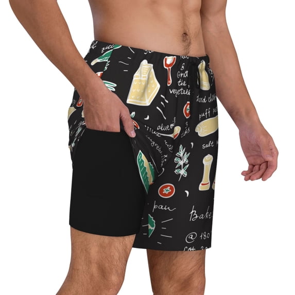 Uemuo Vegetable Quiche Pattern Mens Swim Trunks Quick Dry Board Shorts with Mesh Lining, Stretch Beach Shorts Quick Dry No-Chafing Board Shorts-