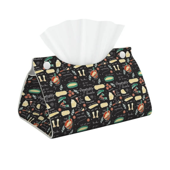 Uemuo Vegetable Quiche Pattern Tissue Box Cover Holder, Triangle with Bottom Belt - PVC Leather Decorative Organizer for Tabletop, Bathroom, Car, Office