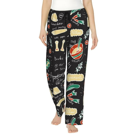Uemuo Vegetable Quiche Pattern Women's Wide Leg Palazzo Lounge Pants with Pockets Light Weight Loose Comfy Casual Pajama Pants-