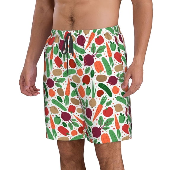 Uemuo Vegetables Pattern Men's Swim Trunks Hawaiian Beach Bathing Suit Swimsuits Beach Quick-Dry Shorts with Pockets-X-Large
