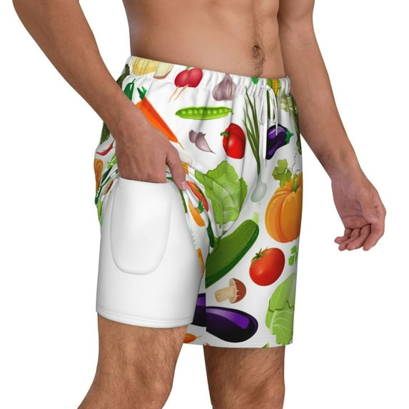 Uemuo Vegetables2 Pattern Mens Swim Trunks Quick Dry Board Shorts with Mesh Lining, Stretch Beach Shorts Quick Dry No-Chafing Board Shorts-XX-Large