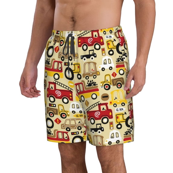 Uemuo Vehicles Pattern Men's Swim Trunks Hawaiian Beach Bathing Suit Swimsuits Beach Quick-Dry Shorts with Pockets-X-Large