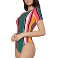 thumbnail image 1 of Uemuo Vertical Stripes Pattern Women's One Piece Short Sleeve Swimsuit Rash Guard Surfing Modest Quick-drying Swimsuit Beach Essentials-XX-Large, 1 of 9