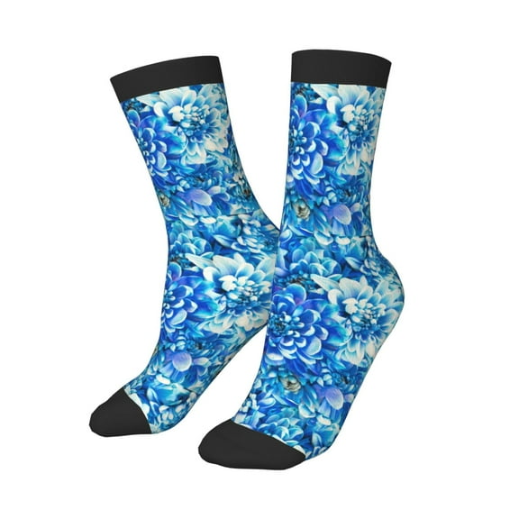 Uemuo Vibrant Blue Floral Printed Kids Boys Socks Seamless Crew Socks Crazy Funny Athletic Sport Socks for Children