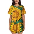 thumbnail image 1 of Uemuo Vibrant Sunflower Painting Pattern Women's Short-Sleeved Pajama, Button-Front Loungewear, 2-Piece Summer Sleepwear, Elastic Drawstring Shorts-Large, 1 of 7