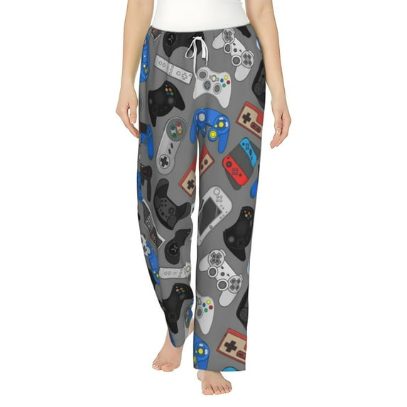 Uemuo Video Game Pattern Women's Wide Leg Palazzo Lounge Pants with Pockets Light Weight Loose Comfy Casual Pajama Pants-X-Large