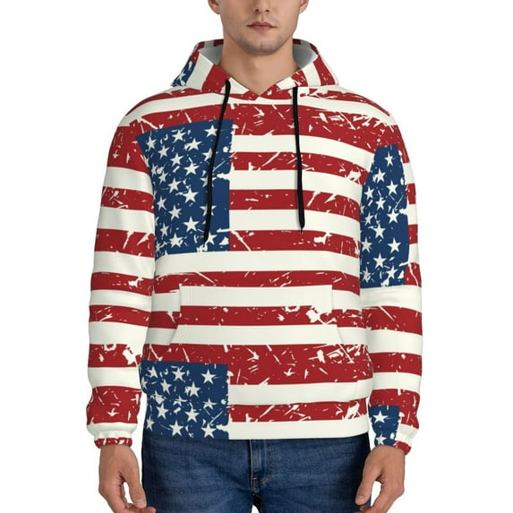Uemuo Vintage American Flag Pattern Men's Hoodie - Casual Pullover Hoodie with Kangaroo Pocket, Stylish Hooded Sweatshirt for Everyday Wear-4X-Large