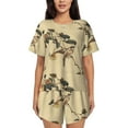thumbnail image 1 of Uemuo Vintage Bird Pattern Women's Short-Sleeved Pajama, Button-Front Loungewear, 2-Piece Summer Sleepwear, Elastic Drawstring Shorts-Medium, 1 of 7