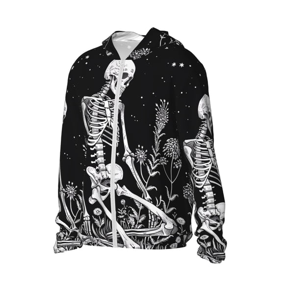 Uemuo Vintage Black white Plant skull Pattern Women's Full Zip UPF 50+ Sun Protection Hoodie Jacket Long Sleeve Sun Shirt Hiking Outdoor Performance with Pockets-Medium