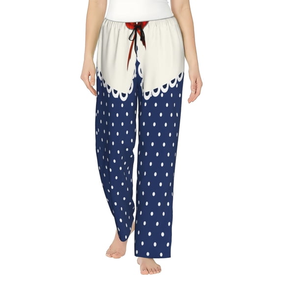 Uemuo Vintage Blue Polka-dot Pattern Women's Wide Leg Palazzo Lounge Pants with Pockets Light Weight Loose Comfy Casual Pajama Pants-Large