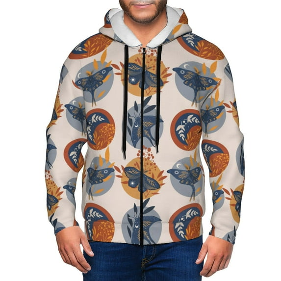 Uemuo Vintage Botanical Butterfly Art for Men's Fashion Full-zip Hoodies & Sweatshirts with Kangaroo Pocket, Zip-up Hooded Sweatshirt, Moisture Wicking & Breathable-X-Large