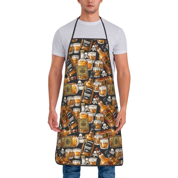 Uemuo Vintage Bottles Printed Bib Apron, Adjustable , Water and Oil Resistant, Cooking Kitchen Chef Apron for Women Men