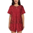 thumbnail image 1 of Uemuo Vintage Burgundy Pattern Women's Short-Sleeved Pajama, Button-Front Loungewear, 2-Piece Summer Sleepwear, Elastic Drawstring Shorts-Large, 1 of 7