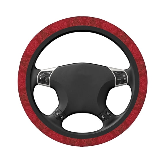 Uemuo Vintage Burgundy Printed Car Elastic Steering Wheel Cover - Universal Car Accessory for Diverse Cars Anti-Slip, and Comfortable- 15"