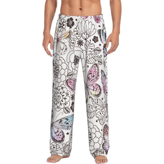 Uemuo Vintage Butterflies Pattern Men's Wide Leg Palazzo Lounge Pants with Pockets Light Weight Loose Comfy Casual Pajama Pants-Large