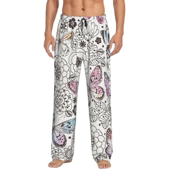 Uemuo Vintage Butterflies Pattern Men's Wide Leg Palazzo Lounge Pants with Pockets Light Weight Loose Comfy Casual Pajama Pants-Medium