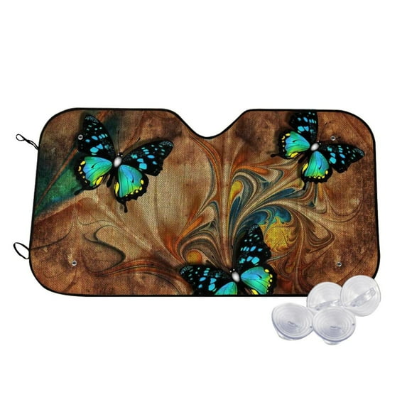 Uemuo Vintage Butterfly Green Pattern Accordion Car Windshield Sun Shade, Foldable Reflective Sun Visor for Car, Reflector Windshield Sunshade-Medium