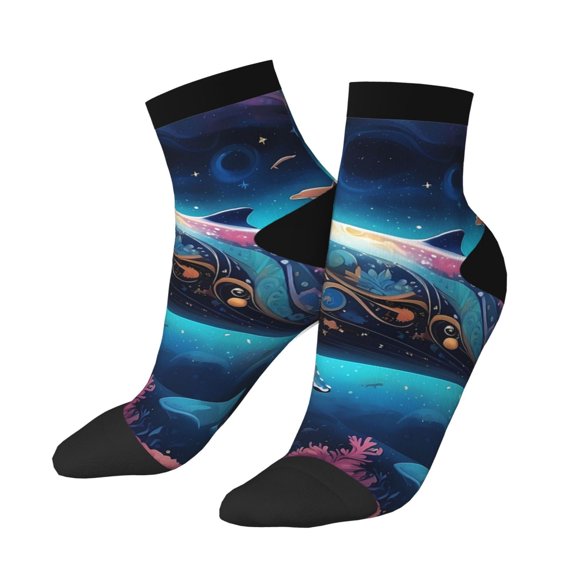 Uemuo Vintage Colorful Patterned Dolphin Printed Crew Socks, Moisture-Wicking Socks, Athletic Socks for Men Breathable Cushion Socks Casual Sport Socks for Running Traveling