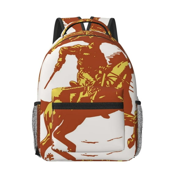 Uemuo Vintage Cowboy On A Bronco Horse Printed Student Durable Water-resistant Backpack,Travel Backpack,Outdoor Activities Backpack, Laptop Backpack, Multi-compartment Backpack