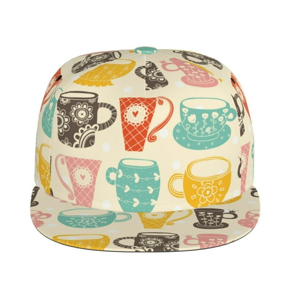 Uemuo Vintage Cup Pattern Women's Baseball Cap,Straight Brim Hat,Golf Dad Hat,Travel Hat,Sun Protection Cap,Everyday Accessory