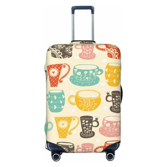 Uemuo Vintage Cup Printed Washable Luggage Cover - Fashion Suitcase Protector Fits 18-32 Inch Luggage -Medium