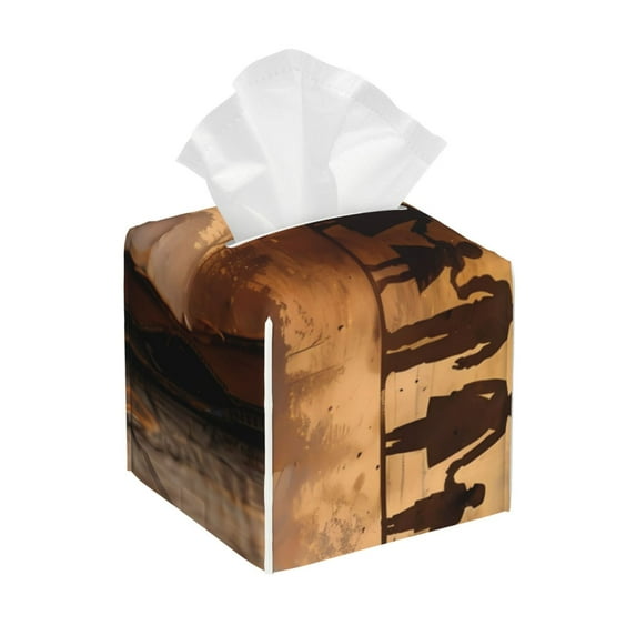 Uemuo Vintage Family History Book Tissue Box Cover Holder, Square with Bottom Belt - PVC Leather Decorative Organizer for Tabletop, Bathroom, Car, Office