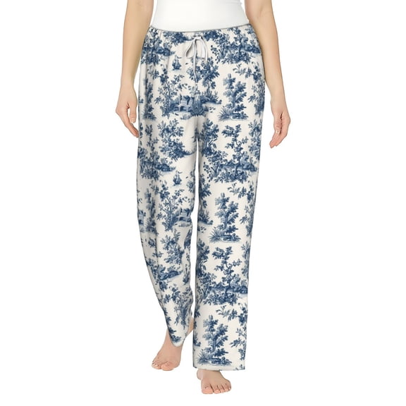 Uemuo Vintage Floral 1 Pattern Women's Wide Leg Palazzo Lounge Pants with Pockets Light Weight Loose Comfy Casual Pajama Pants-Medium
