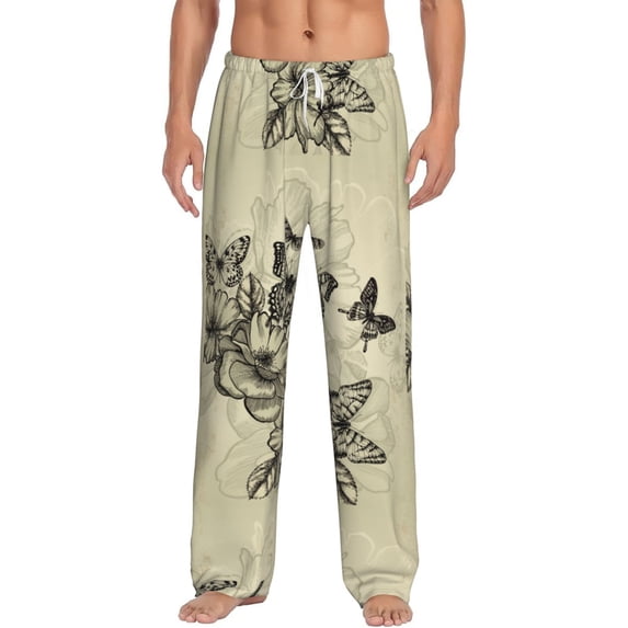 Uemuo Vintage Floral Pattern Men's Wide Leg Palazzo Lounge Pants with Pockets Light Weight Loose Comfy Casual Pajama Pants-Small