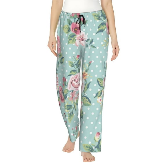 Uemuo Vintage Floral Pattern Women's Wide Leg Palazzo Lounge Pants with Pockets Light Weight Loose Comfy Casual Pajama Pants-Medium