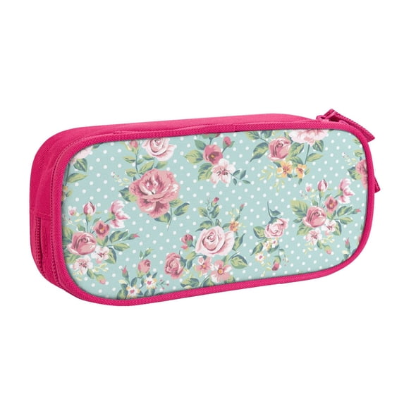 Uemuo Vintage Floral Printed Pencil Pen Case, Portable Pencil Pouch with Zipper, Compact Stationery Bag Makeup Bag, Pencil Bag for Home Office