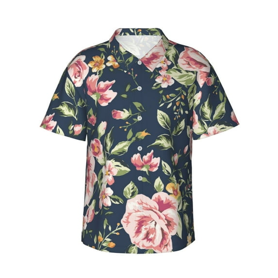 Uemuo Vintage Floral Printed Regular Fit Short Sleeve Casual Hawaiian Shirt for Men,Aloha shirt,Tropical shirt,Floral print shirt,Vacation Beach shirt-Large