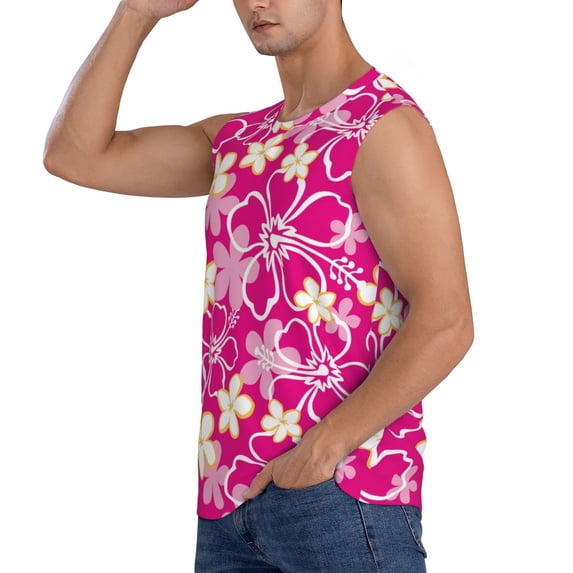 Uemuo Vintage Flowers Pattern Men's Sleeveless T-Shirt,Muscle Athletic Tank Top, Moisture-wicking Quick-dry Breathable Classic Tee Top for Gym Run Outdoor Sports-3X-Large