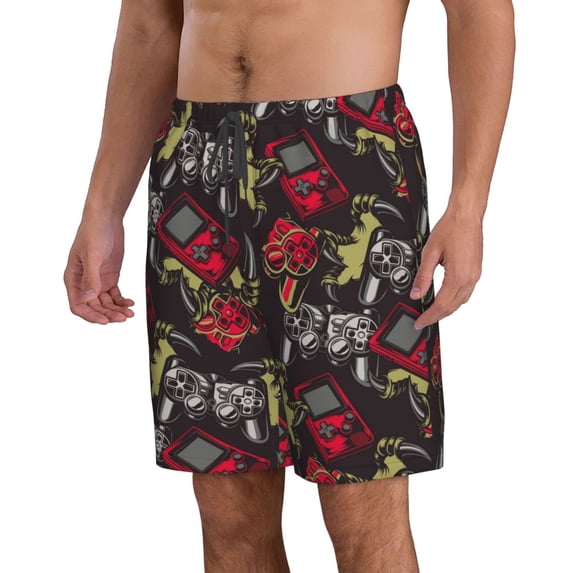 Uemuo Vintage Gaming Pattern Men's Swim Trunks Hawaiian Beach Bathing Suit Swimsuits Beach Quick-Dry Shorts with Pockets-Large