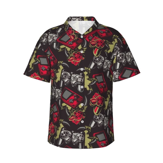 Uemuo Vintage Gaming Printed Regular Fit Short Sleeve Casual Hawaiian Shirt for Men,Aloha shirt,Tropical shirt,Floral print shirt,Vacation Beach shirt-Medium