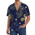 thumbnail image 1 of Uemuo Vintage Golden Butterfly Pattern Cotton Linen Short Sleeve Shirts,Casual Lightweight Button Down Shirts,Vacation Beach Summer Tops-Large, 1 of 7