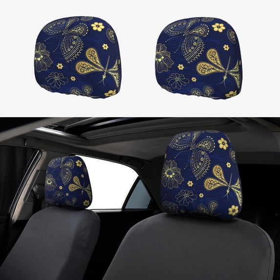 Uemuo Vintage Golden Butterfly Printed 2 PCS Car All-Inclusive Headrest Cover, Headrest Protector, Soft Elastic Breathable Seat Headrest Anti-Dirty Cover Headrest Cover Protector