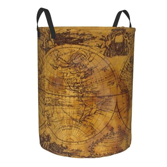 Uemuo Vintage Map Pattern Circular Laundry Hamper Basket with handles,Collapsible laundry basket,Large capacity laundry hamper,Laundry Organizer-Small