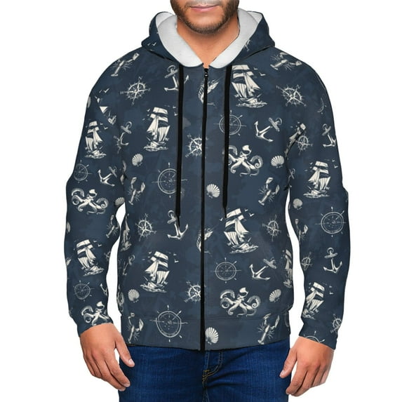 Uemuo Vintage Marine for Men's Fashion Full-zip Hoodies & Sweatshirts with Kangaroo Pocket, Zip-up Hooded Sweatshirt, Moisture Wicking & Breathable-XX-Large