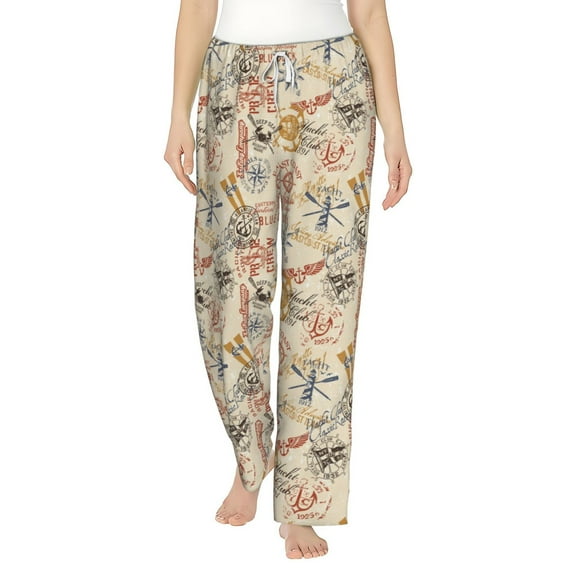 Uemuo Vintage Nautical Pattern Women's Wide Leg Palazzo Lounge Pants with Pockets Light Weight Loose Comfy Casual Pajama Pants-Medium