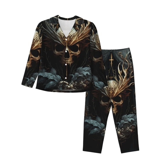 Uemuo Vintage Ornate Skull Pattern Womens Pajama Sets,PJ Set for Women,Pajamas for Women Logo,Long Sleeve Pajama Set for Women,Soft Long Sleeve Top With Pants-Medium