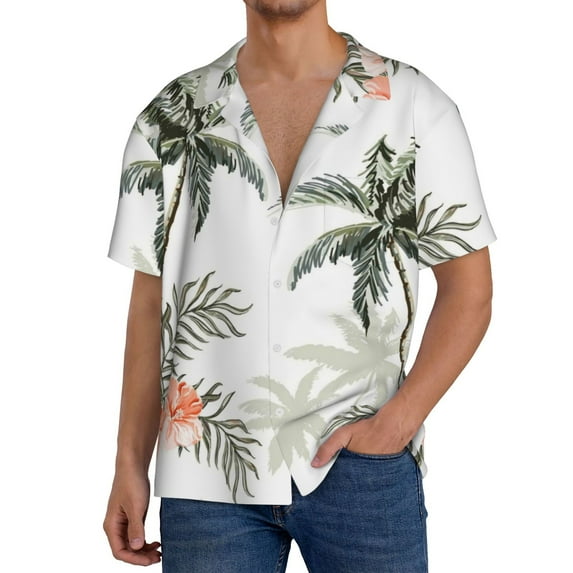 Uemuo Vintage Palm Trees Pattern Cotton Linen Short Sleeve Shirts,Casual Lightweight Button Down Shirts,Vacation Beach Summer Tops-3X-Large